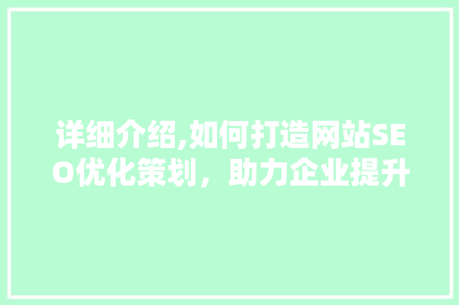 详细介绍,如何打造网站SEO优化策划，助力企业提升网络竞争力