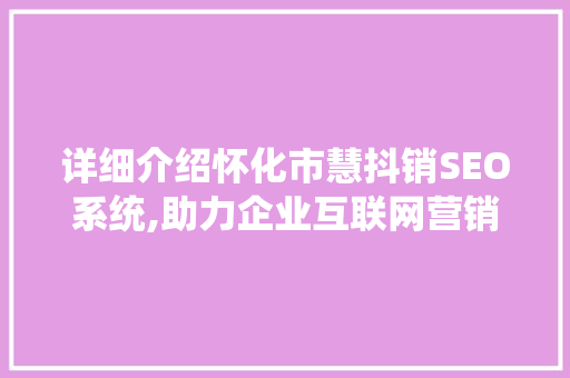 详细介绍怀化市慧抖销SEO系统,助力企业互联网营销新篇章