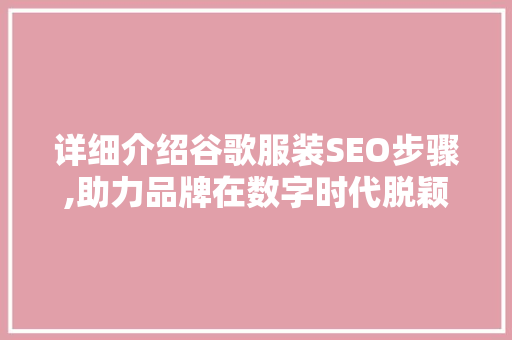 详细介绍谷歌服装SEO步骤,助力品牌在数字时代脱颖而出