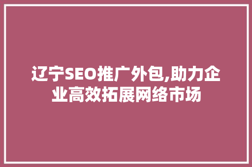 辽宁SEO推广外包,助力企业高效拓展网络市场