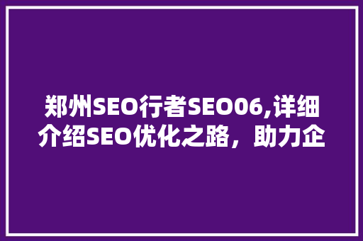 郑州SEO行者SEO06,详细介绍SEO优化之路，助力企业腾飞