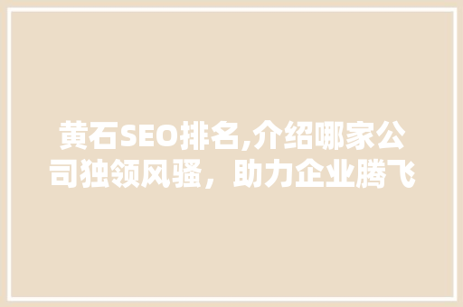 黄石SEO排名,介绍哪家公司独领风骚，助力企业腾飞