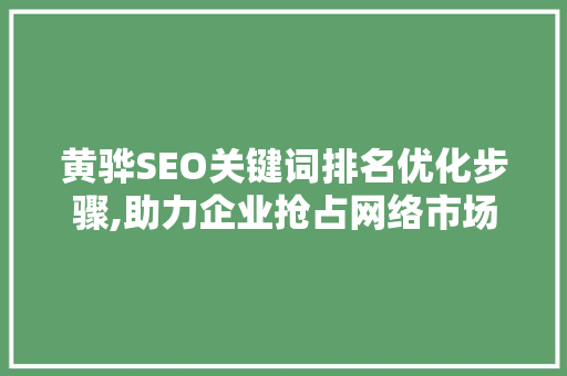 黄骅SEO关键词排名优化步骤,助力企业抢占网络市场先机