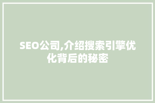 SEO公司,介绍搜索引擎优化背后的秘密