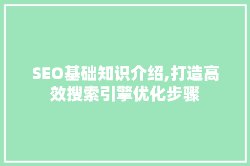 SEO基础知识介绍,打造高效搜索引擎优化步骤