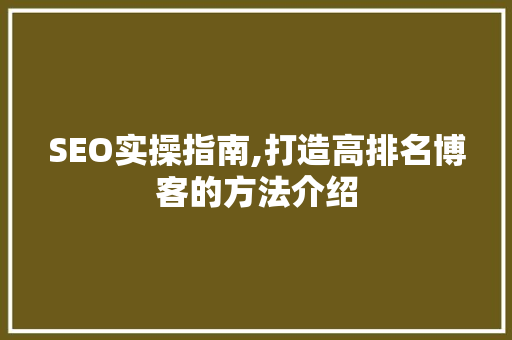 SEO实操指南,打造高排名博客的方法介绍
