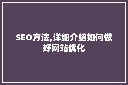 SEO方法,详细介绍如何做好网站优化