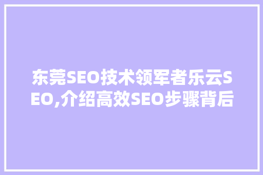 东莞SEO技术领军者乐云SEO,介绍高效SEO步骤背后的秘密