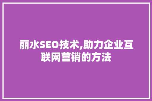 丽水SEO技术,助力企业互联网营销的方法