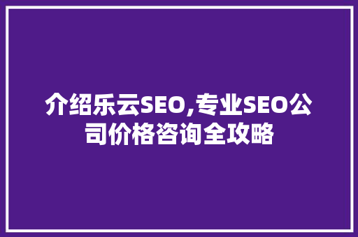 介绍乐云SEO,专业SEO公司价格咨询全攻略