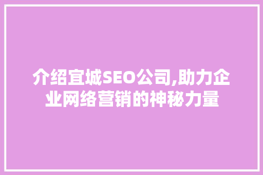 介绍宜城SEO公司,助力企业网络营销的神秘力量  第1张