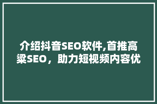介绍抖音SEO软件,首推高粱SEO，助力短视频内容优化！