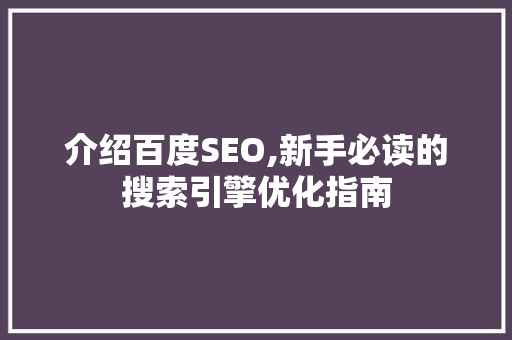 介绍百度SEO,新手必读的搜索引擎优化指南