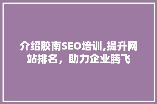 介绍胶南SEO培训,提升网站排名，助力企业腾飞