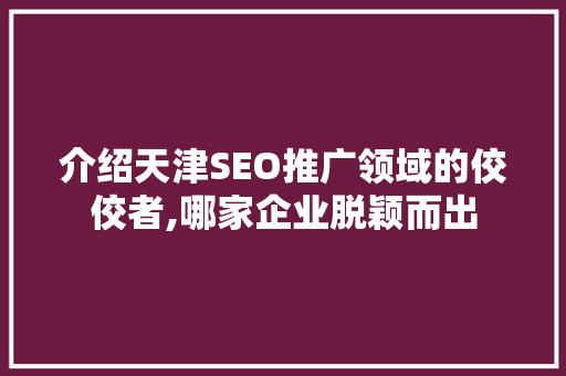 介绍天津SEO推广领域的佼佼者,哪家企业脱颖而出