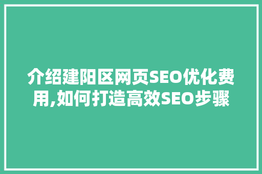 介绍建阳区网页SEO优化费用,如何打造高效SEO步骤