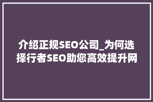 介绍正规SEO公司_为何选择行者SEO助您高效提升网站排名