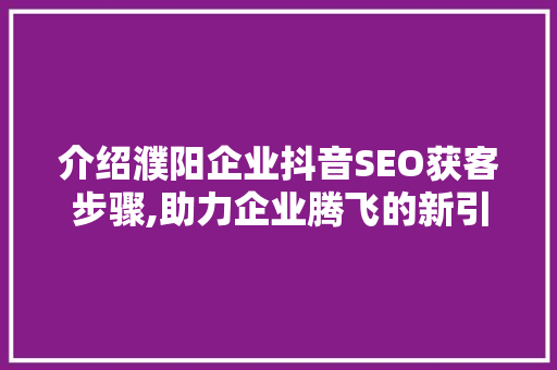 介绍濮阳企业抖音SEO获客步骤,助力企业腾飞的新引擎