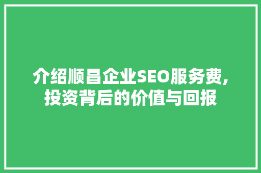 介绍顺昌企业SEO服务费,投资背后的价值与回报