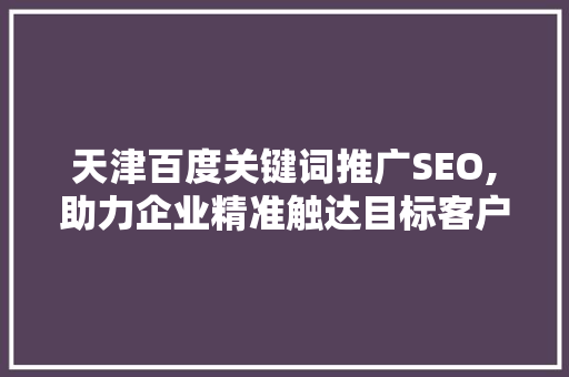 天津百度关键词推广SEO,助力企业精准触达目标客户