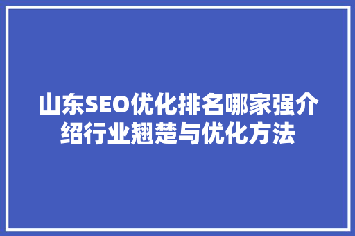 山东SEO优化排名哪家强介绍行业翘楚与优化方法