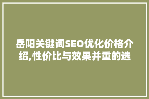 岳阳关键词SEO优化价格介绍,性价比与效果并重的选择之路