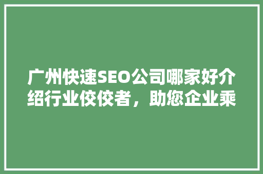 广州快速SEO公司哪家好介绍行业佼佼者，助您企业乘风破浪