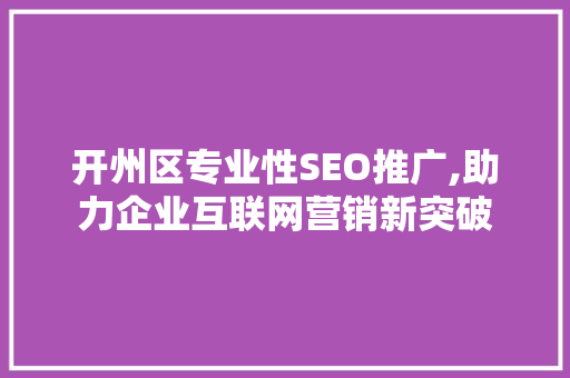 开州区专业性SEO推广,助力企业互联网营销新突破