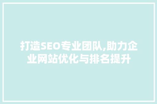 打造SEO专业团队,助力企业网站优化与排名提升