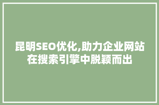 昆明SEO优化,助力企业网站在搜索引擎中脱颖而出