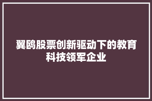 翼鸥股票创新驱动下的教育科技领军企业