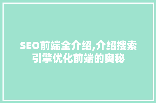 SEO前端全介绍,介绍搜索引擎优化前端的奥秘
