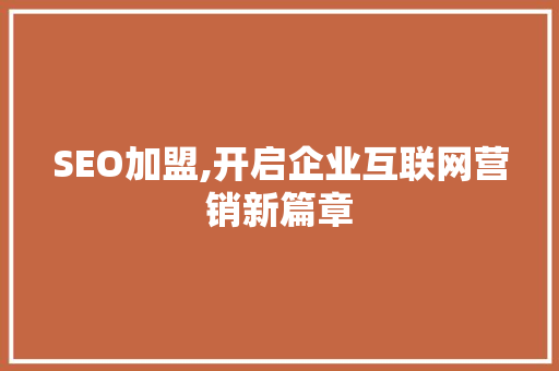 SEO加盟,开启企业互联网营销新篇章