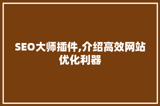 SEO大师插件,介绍高效网站优化利器