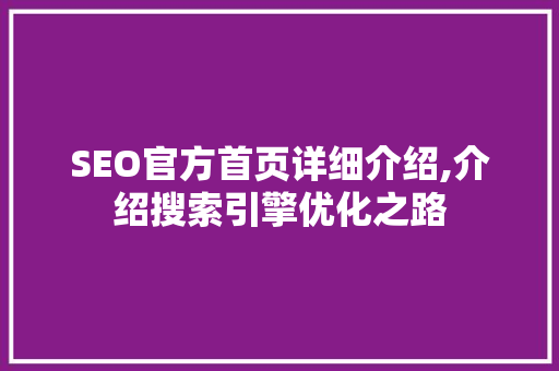 SEO官方首页详细介绍,介绍搜索引擎优化之路