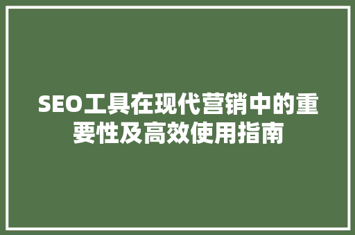 SEO工具在现代营销中的重要性及高效使用指南