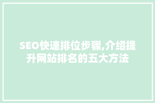SEO快速排位步骤,介绍提升网站排名的五大方法