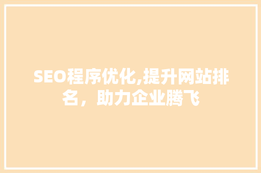 SEO程序优化,提升网站排名，助力企业腾飞