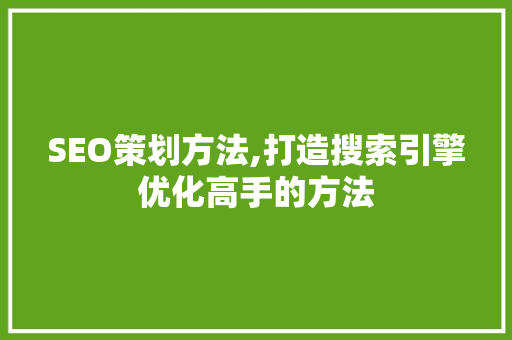SEO策划方法,打造搜索引擎优化高手的方法