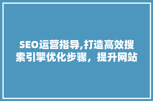 SEO运营指导,打造高效搜索引擎优化步骤，提升网站排名