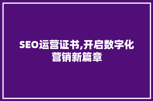 SEO运营证书,开启数字化营销新篇章