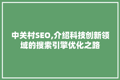 中关村SEO,介绍科技创新领域的搜索引擎优化之路  第1张