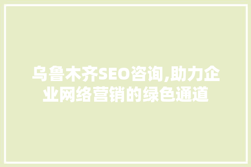 乌鲁木齐SEO咨询,助力企业网络营销的绿色通道