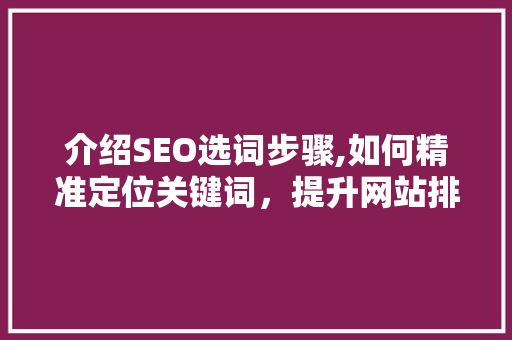介绍SEO选词步骤,如何精准定位关键词，提升网站排名