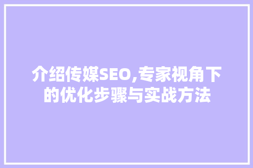 介绍传媒SEO,专家视角下的优化步骤与实战方法