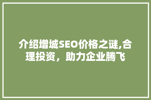 介绍增城SEO价格之谜,合理投资，助力企业腾飞
