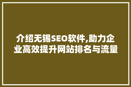 介绍无锡SEO软件,助力企业高效提升网站排名与流量