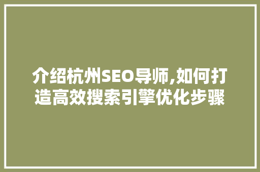 介绍杭州SEO导师,如何打造高效搜索引擎优化步骤