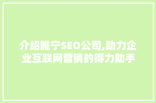 介绍睢宁SEO公司,助力企业互联网营销的得力助手
