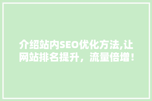 介绍站内SEO优化方法,让网站排名提升，流量倍增！